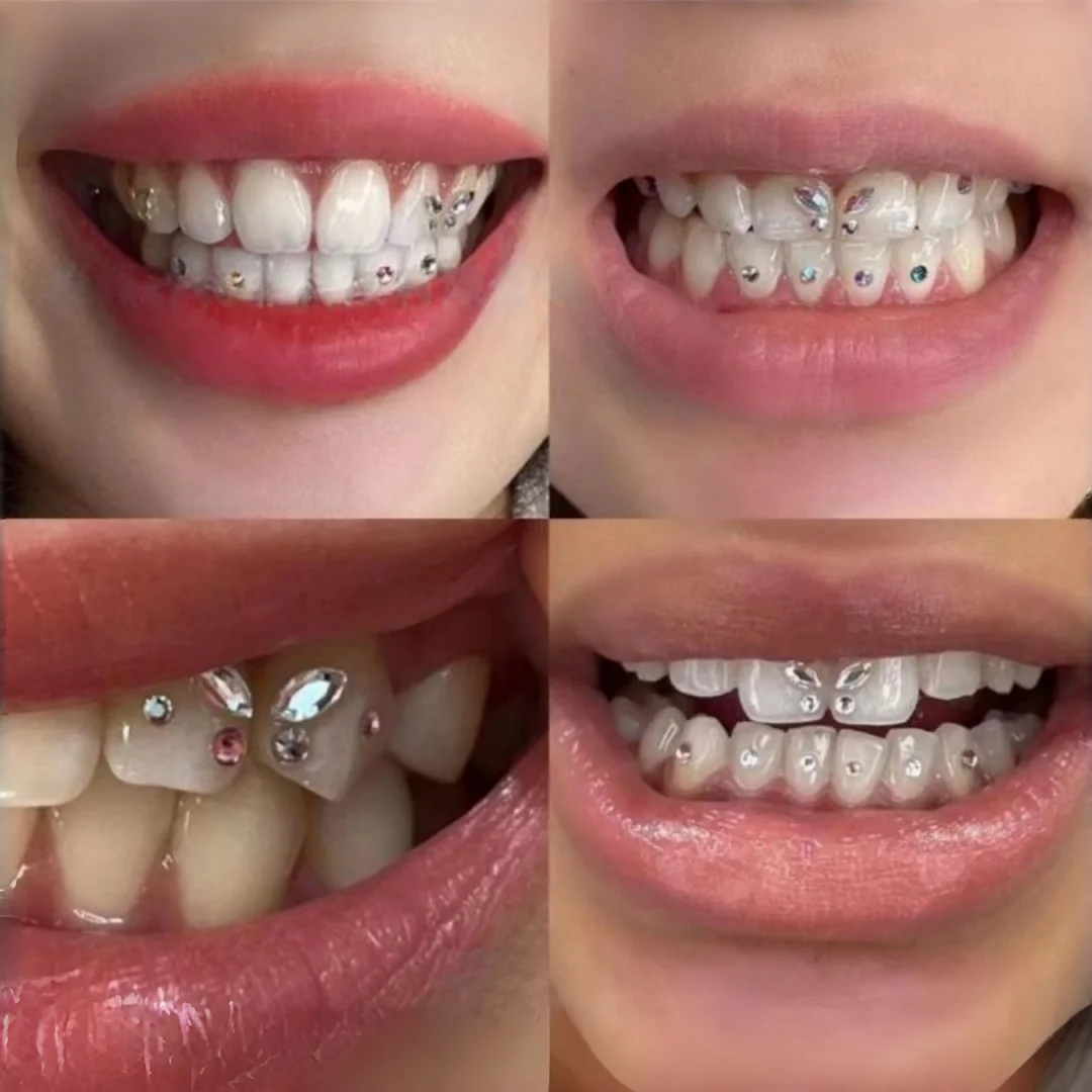 3/10pcs Tooth Rhinestone Decoration Gem Kit with Rhinestones Heart Cross Shape Design Teeth Decoration Ornament Box Set image 6