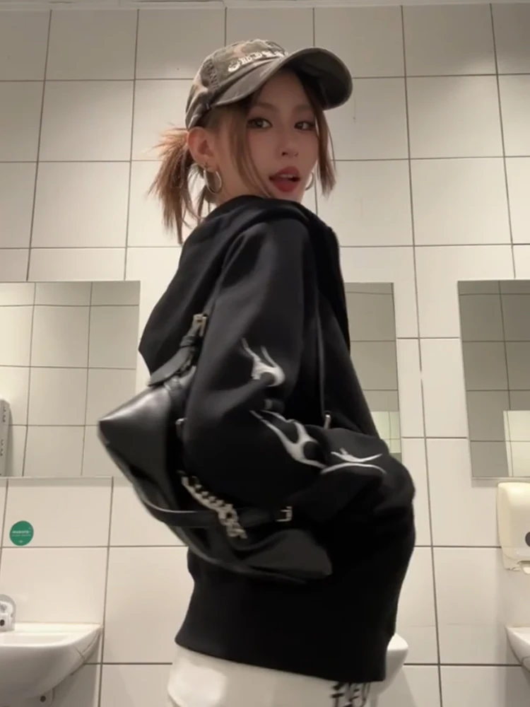 American Sle Punk Hooded ort Cardigan Damen Frühling Herbst Neu Slim Fit Oulder Top Mantel Lässig Bequem Lang Sve