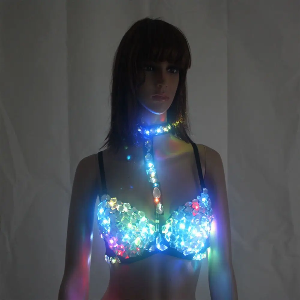 Sexy luminous bikini stage dance show singer led bra costume