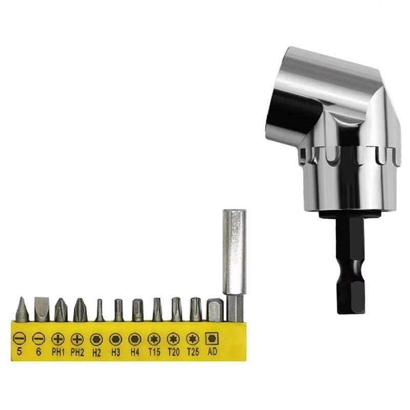 105 Degree Right Angle Drill Adapter And 12Pcs Bend Screwdriver Bit 1/4In Hex Shank Driver Angle Drill Attachment-Fishing Store