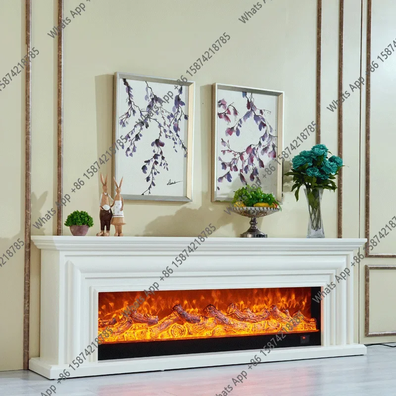 X Electric Fireplace Set European Style Chimneypiece W200cm Wooden Mantel Plus Firebox Artificial LED Optical Flame Decoration X