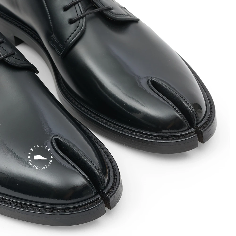 Chaussures provoqué à lacets en cuir noir Tabi pour hommes, chaussures Derby, élégantes, faites à la main, document personnalisé, style de créateur, nouveauté, mariage