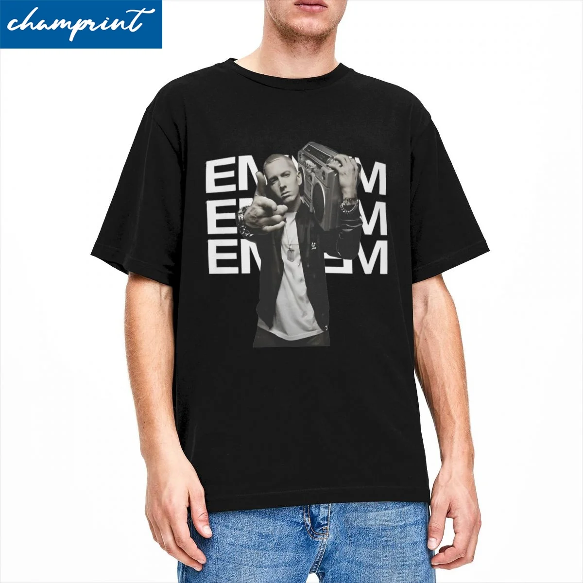 Eminem Boombox T-Shirt Men Women Hip Hop Music Album Novelty Cotton Tees O Neck Short Sleeve T Shirt Big Size Tops