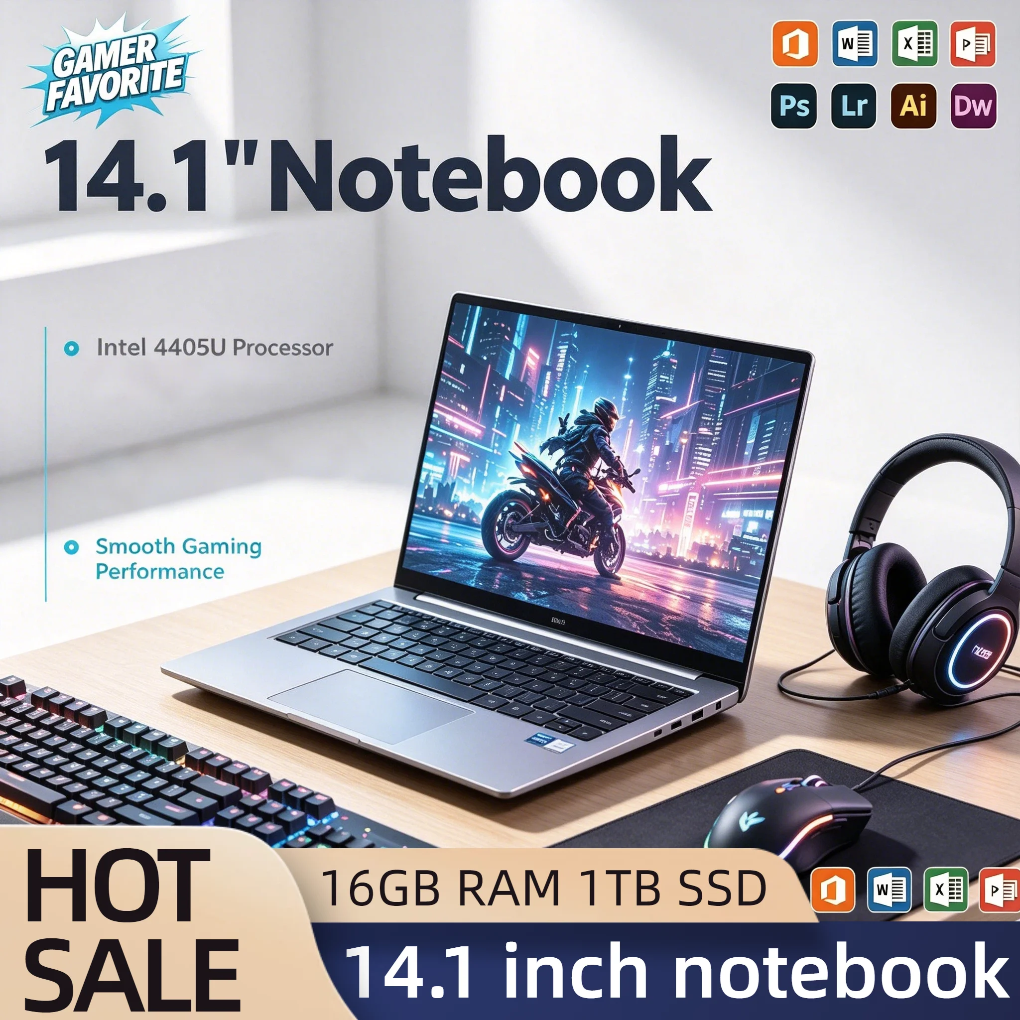 Slim Ultra 14.1 Inch Gaming Laptop Intel Pentium 4405U 2.1GHz 2C4T 16GB DDR4 2TB SSD 1920x1080 Office Study PC Ultra Pro Max