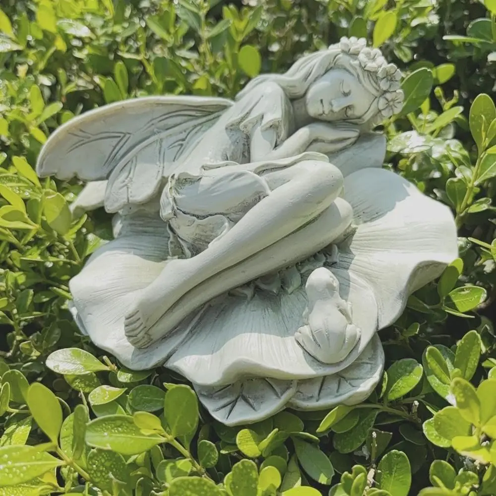 

Practical With Wings Sleeping Fairy Statue Waterproof Cartoon Angel Sculpture Charming Garden Resin Ornament Weddings