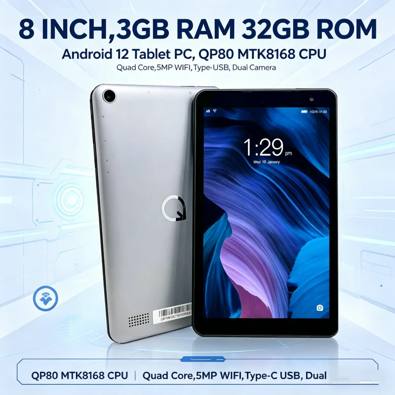 Quad Core Trasera 13.0MP WIFI Cámara Dual 8 PULGADAS Android 12 RAM 3GB + 32GB ROM Pantalla IPS QP80 MTK8168 Tablet