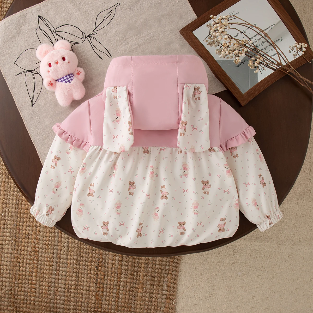 Baby Girl Coat Spring And Autumn Full Print Floral Hooded Girl Outerwear Cute Long Cartoon Baby Jacket Baby Girl Clothes