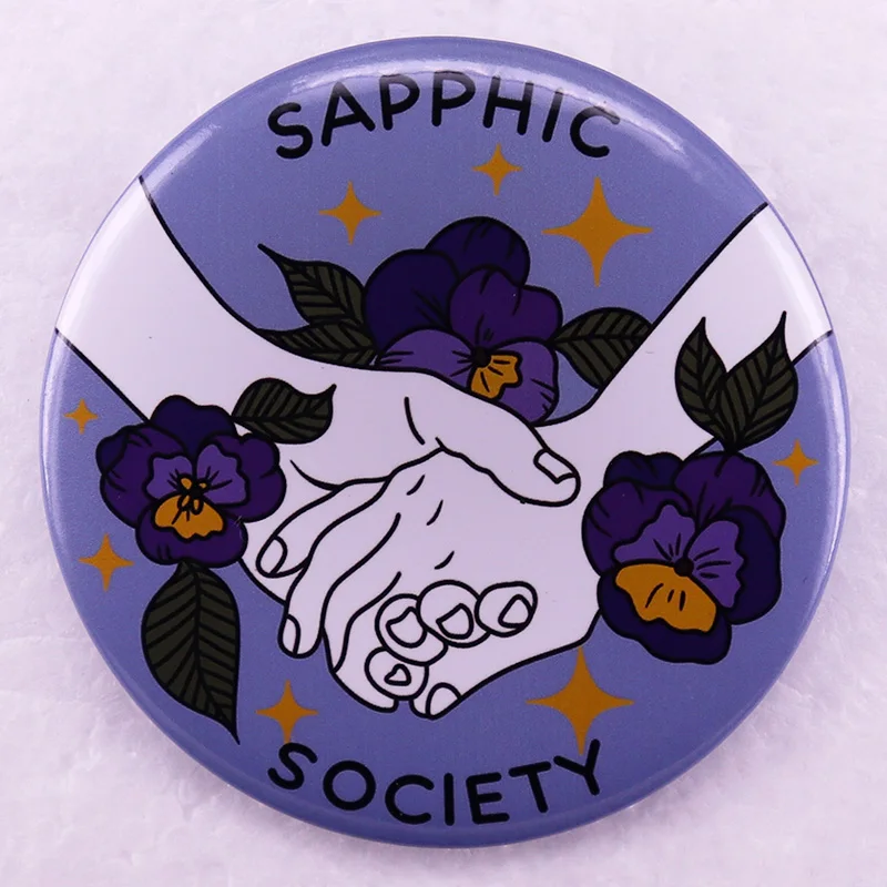 Sapphic Society Pinback Badge Lesbian LGBTQ Pride Feminist Pin Queer World Girl Woman LGBT Accessory