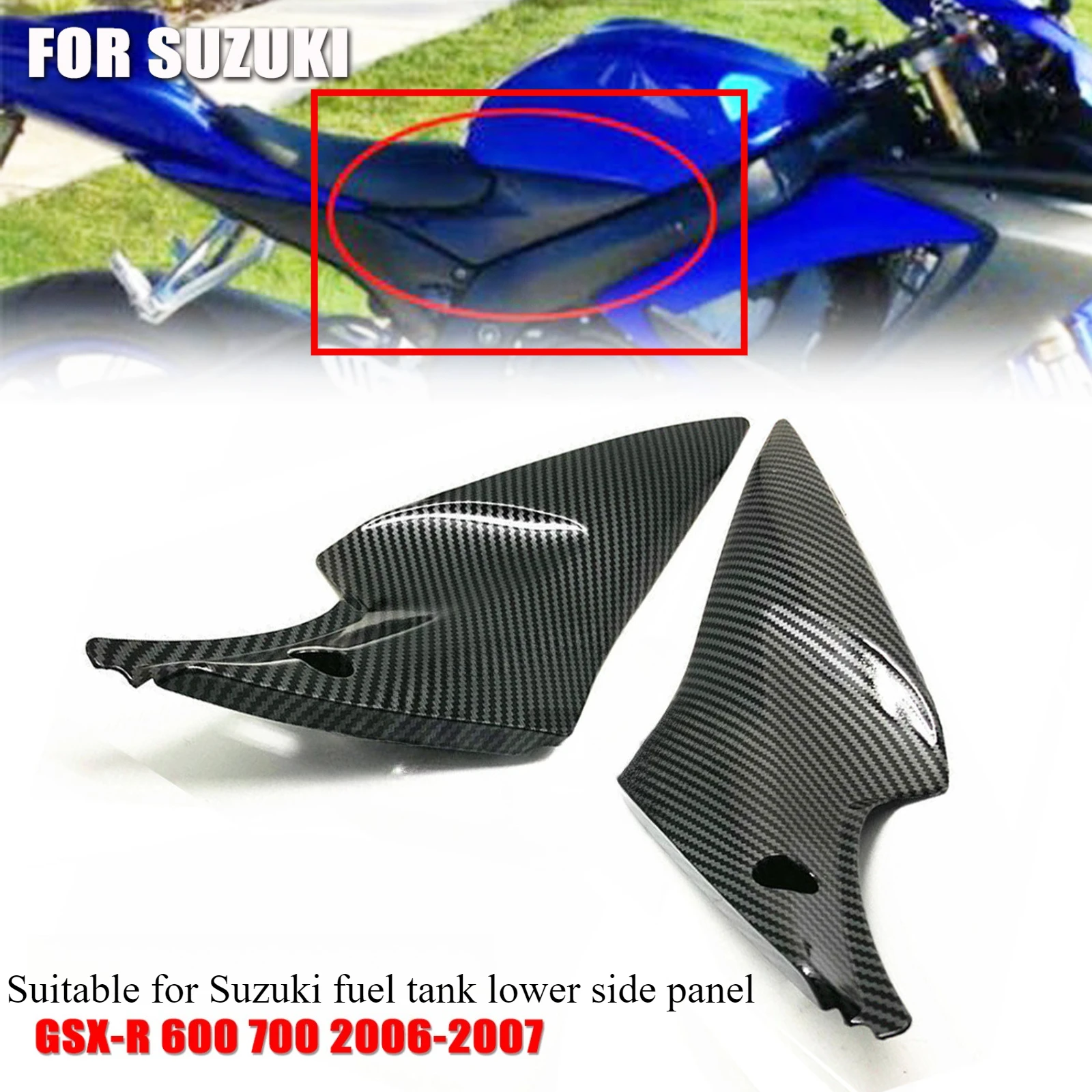 

For Suzuki GSX-R 600 750 2006 2007 Motorcycle Fuel Tank Lower Trim Side Cover Fairing Fit Bodywork Side Panel Fairing Decorative