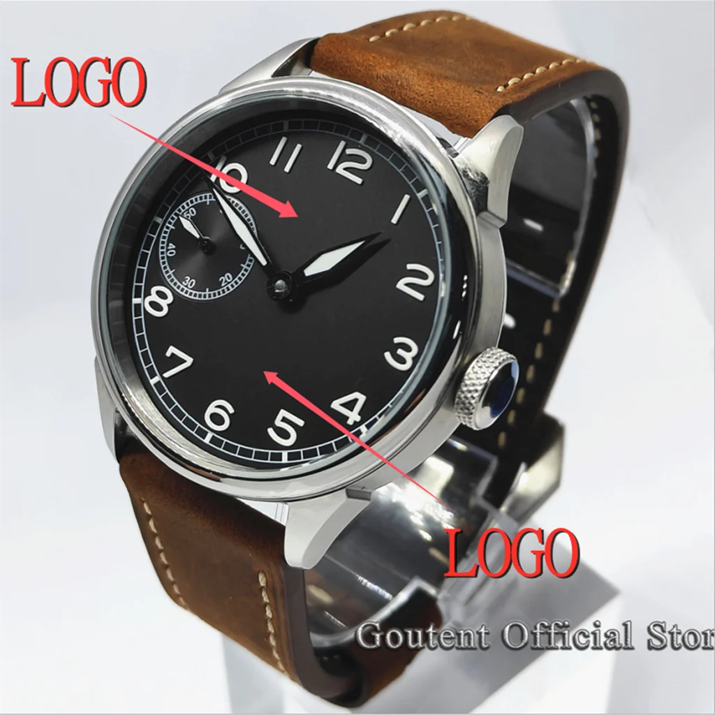 

Goutent 42mm men's custom watch sapphire glass leather bracelet green luminous adaptation to manual winding movement of ST3600