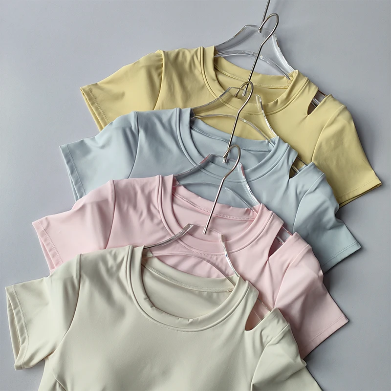Sports Suits Women Short-sleeved Shirts Shorts Slim Fit with Chest Pads Quick Dry Breathable Running Yoga Fitness Clothes Set