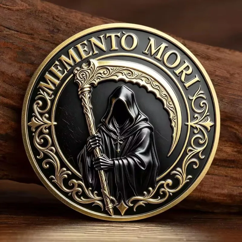 Memento Mori Carpe Diem Grim Reaper Hourglass Gold Plated Metal Coin Stoicism Philosophy Collectible Commemorative Token view 3