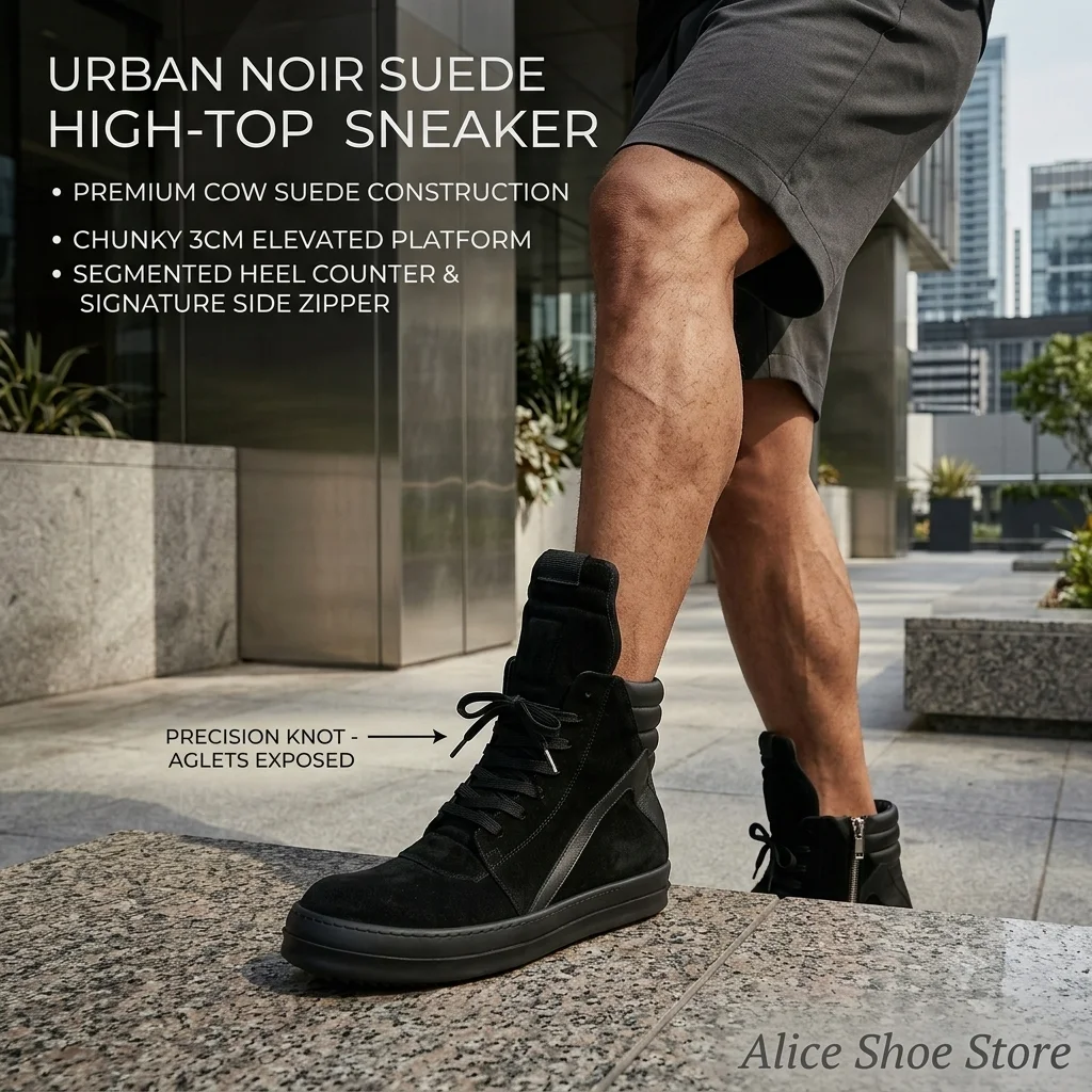 Brand Designer Black Suede Men Sneaker Luxury Women Ankle Boot Royal Geaobasket Flat High Top Shoe Elegant Dark Fashion Trainer