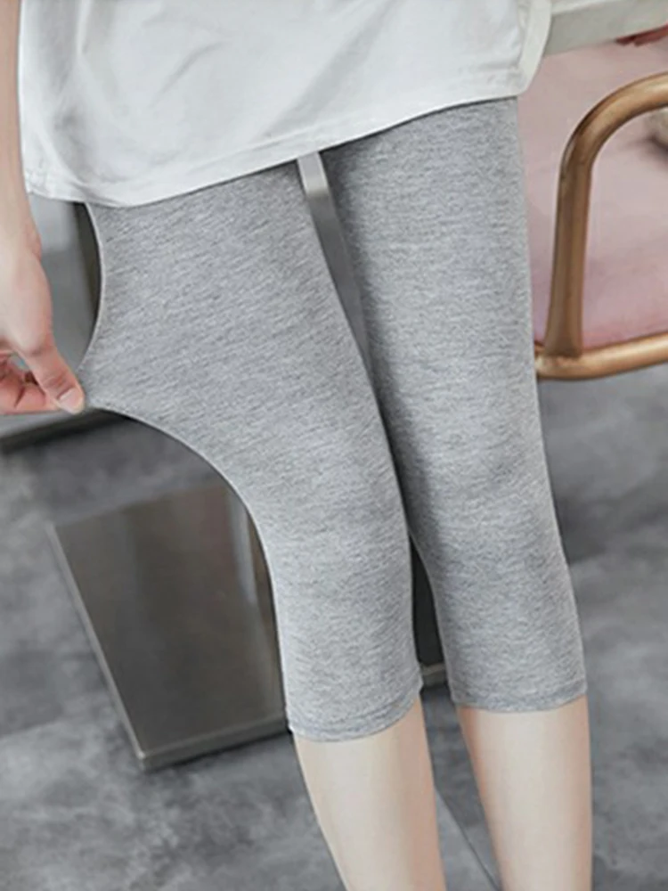 

Summer Workout High Waist Elastic Capri Women Leggings Mid-Calf Casual Jegging Fitness Leggins Solid Stretch Polyester