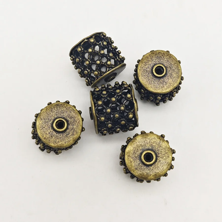5pcs Wholesale Antique Bronze Tone Hollow Brass Beads Metal Loose Beads Bracelet DIY Findings Hole 1.5mm