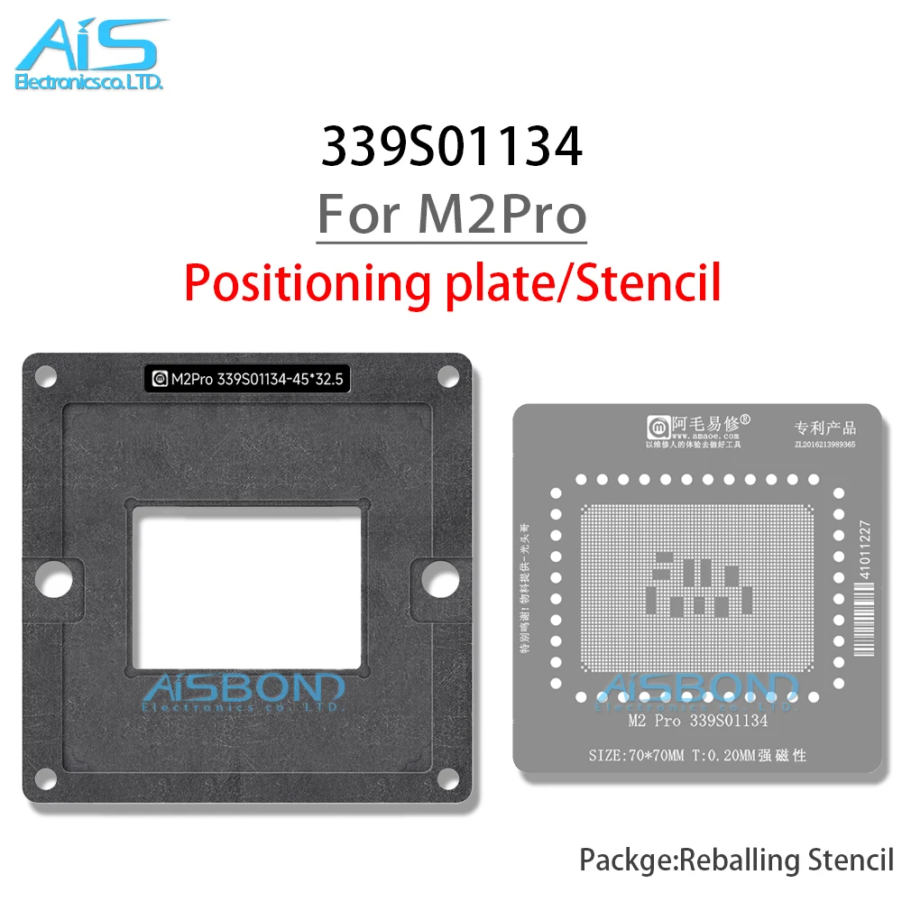 Amaoe MAC BGA Reballing Stencil For MacBook M2 Pro M2Pro CPU 339S01134 T=0.20MM Chip Positioning Plate Plant tin net Steel mesh