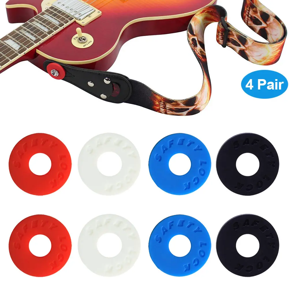 8 Pcs/Set Guitar Straps Blocks Lock Silicone Bass Musical Instruments Electric Guitars Parts & Accessories