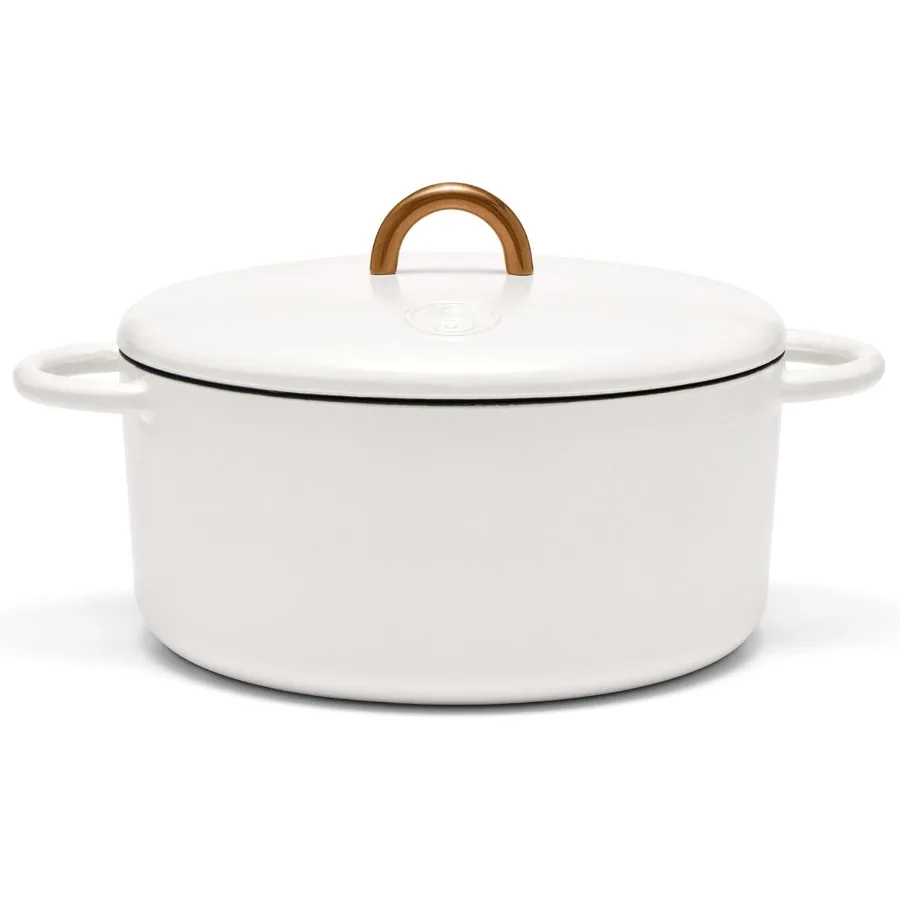 

Голландская детская голландская духовка с крышкой, соль, 3,5 литра, эмалированный чугун, круглая форма, безопасный для плит, духовки до 500F, компактный дисплей