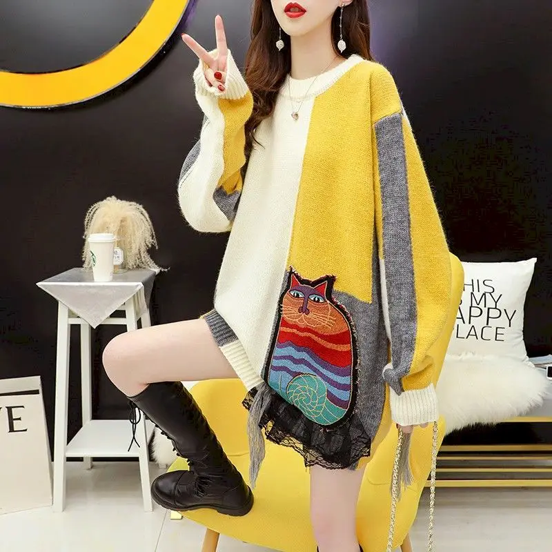 Fashion Pullover Sweaters Women Autumn Winter Trendy Cartoon Pattern Knit Top Japanese Style Casual Loose Sweater Womens Clothes