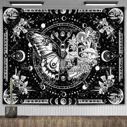 Skeleton Butterfly Tapestry Black And White Skull Mushroom Tapestry Hippie Aesthetic Room Decor Wall Hanging Background Cloths