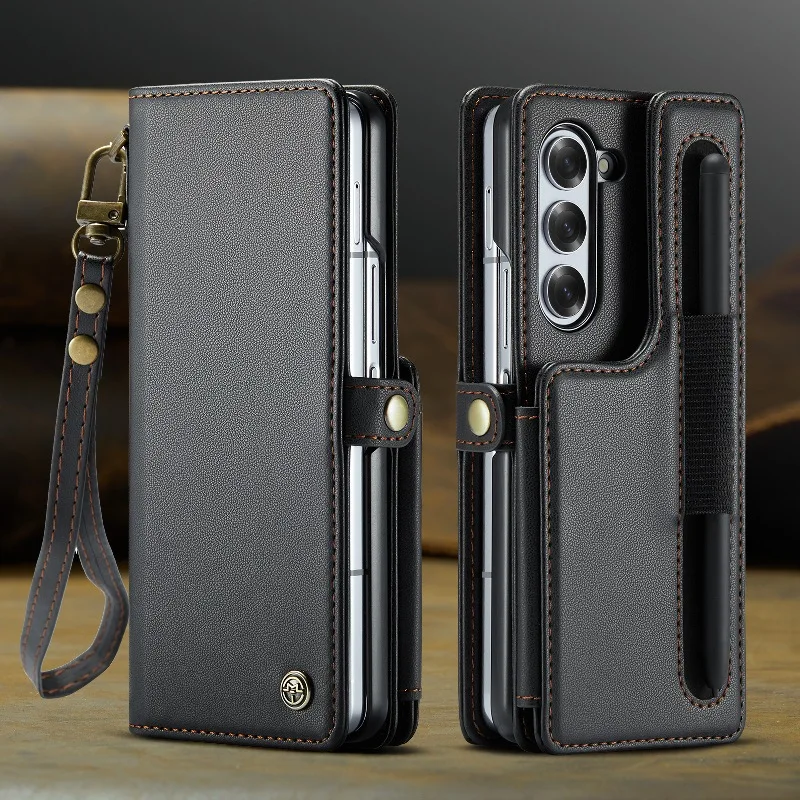 Multifunctional Flip Wallet Card Slots Phone Cover For Samsung Galaxy Z Fold6 With Hand Lanyard and Pen Slo t(Excluding Pen)