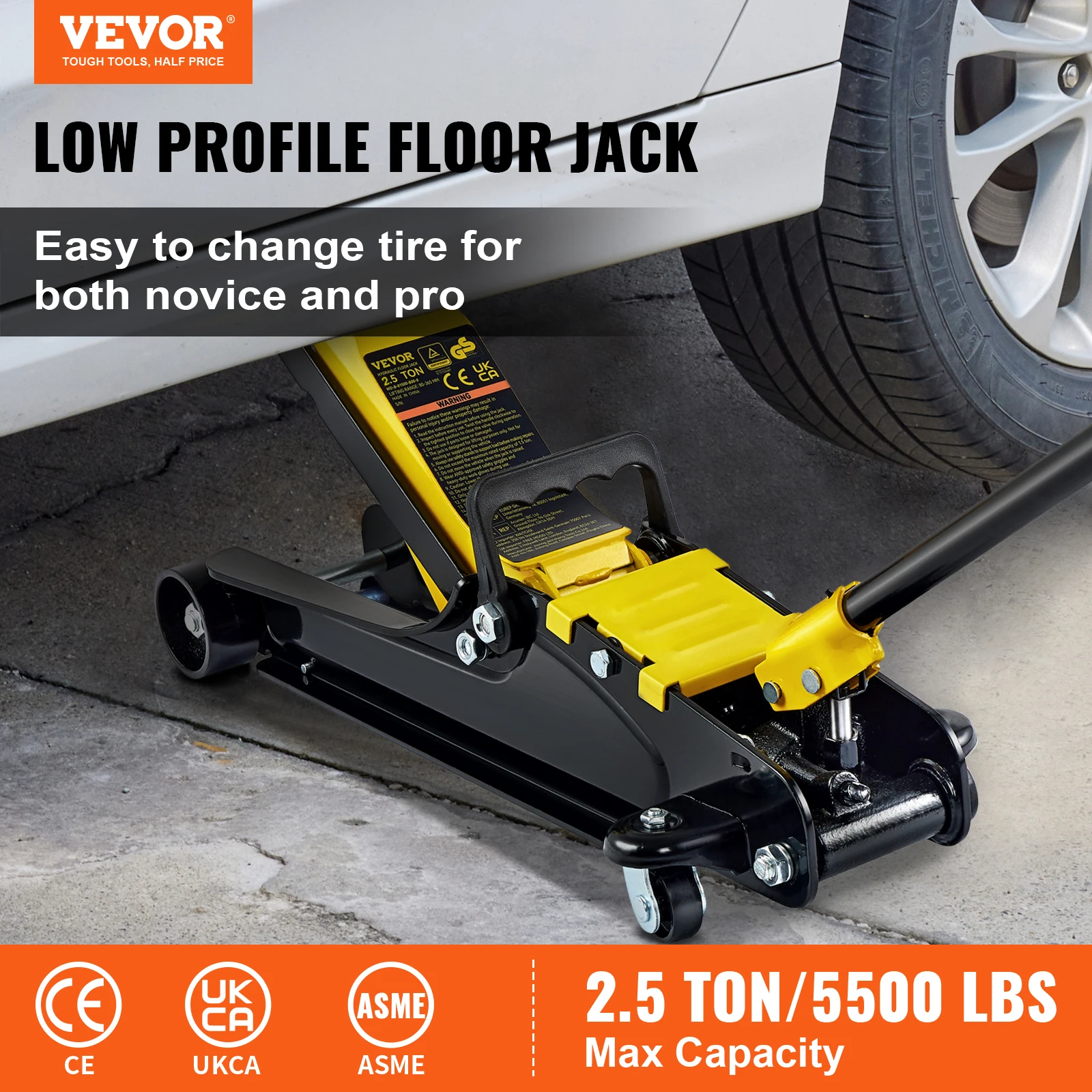 VEVOR 2.5T Floor Hydraulic Jack Pneumatic Low Profile Floor Jack Heavy-Duty Steel Racing Floor Jack with Single Piston Lift Pump