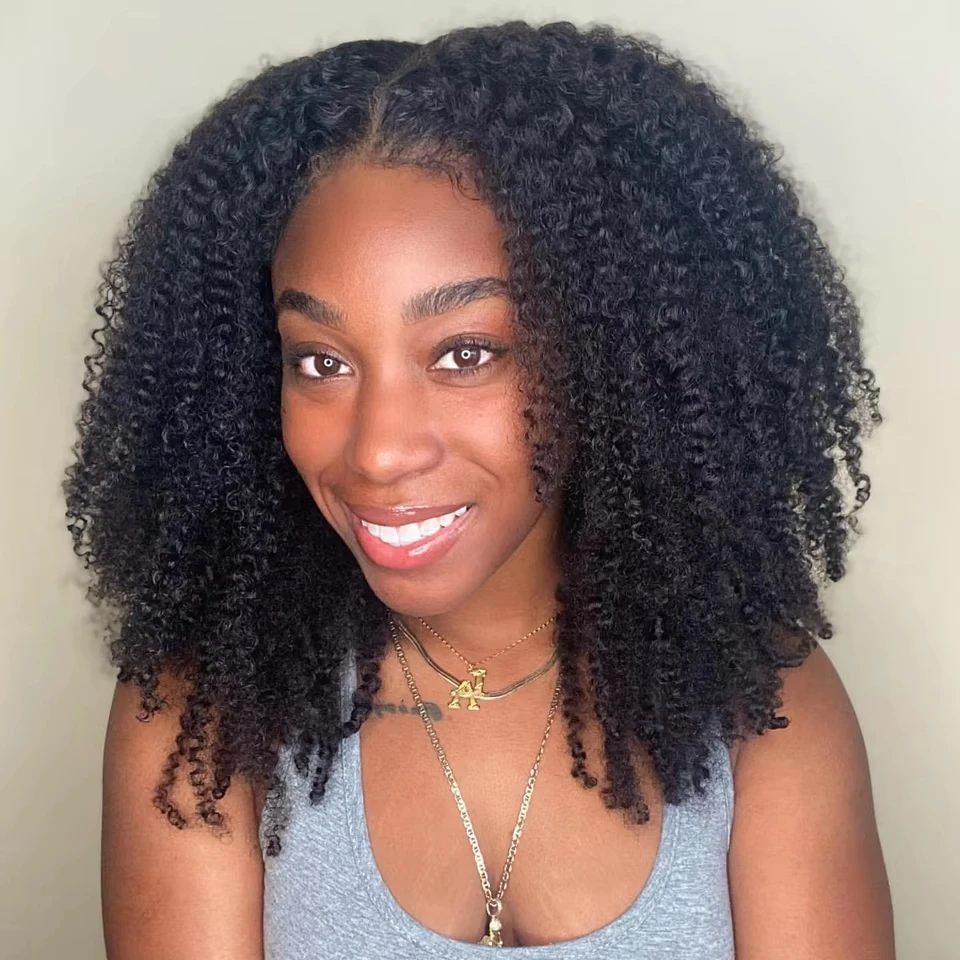 

Afro Kinky Curly V Part Human Hair Wigs for Women No Leave Out Curly Brazilian Hair V Shape Wigs Machine Made