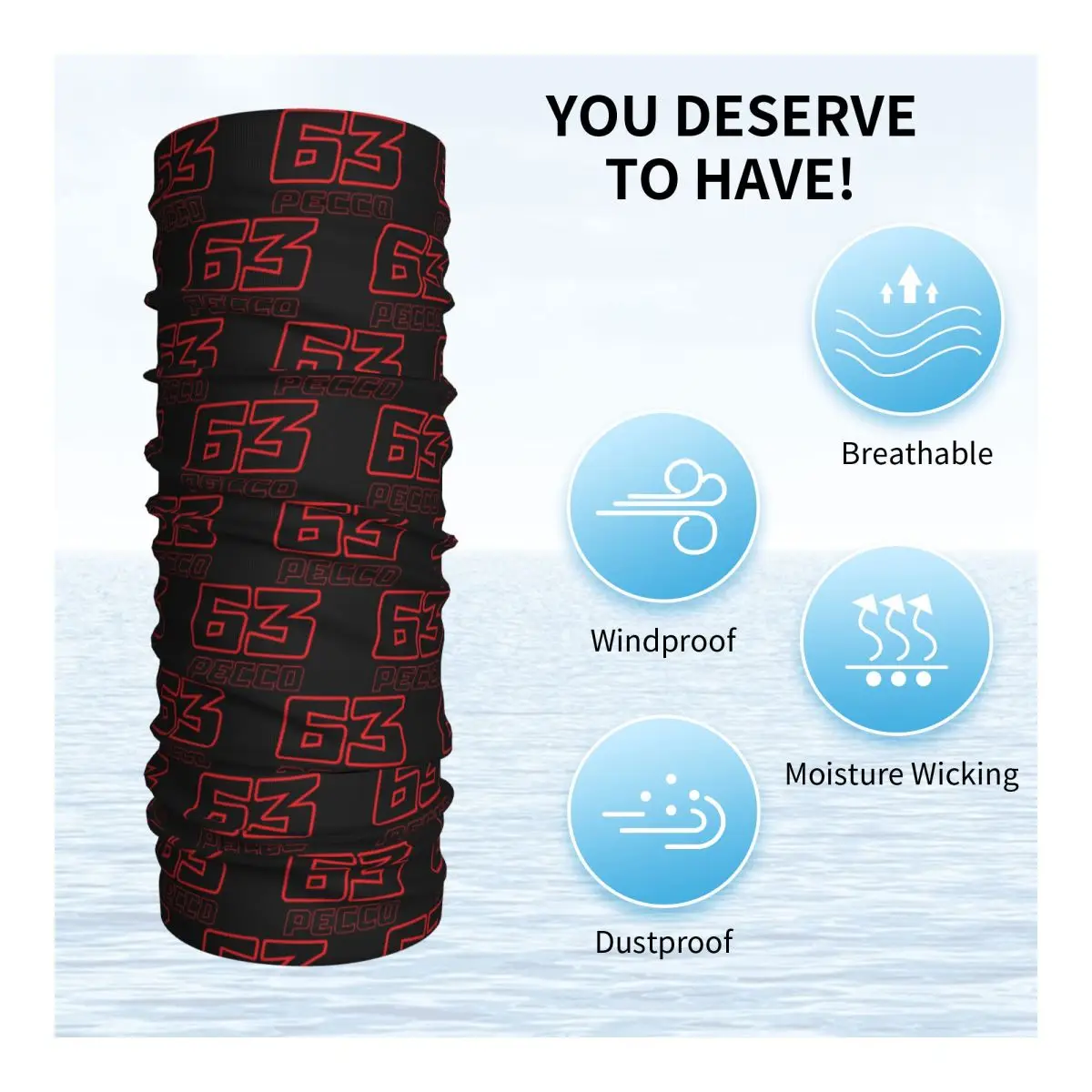 Pecco Bagnaia 63 2022 باندانا الرقبة الجراب مطبوعة التفاف وشاح متعدد الوظائف قناع الوجه الدراجات للجنسين الكبار قابل للغسل