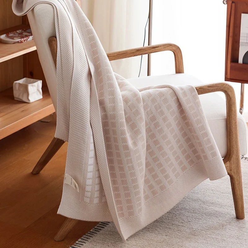 Knitted Blanket Green Red Ivory Bedspread Modern Geometric Decorative For Sofa Throw Warm Living Room Bedding Home Decorations