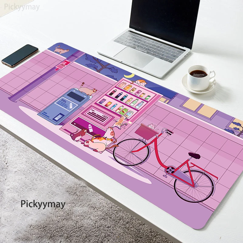 

Kawaii Cat Mouse Pads Japan Street Neon Table Mats Computer Mousepad Company Big Desk Pad Large Art Mousepads Mouse Mat 90x40