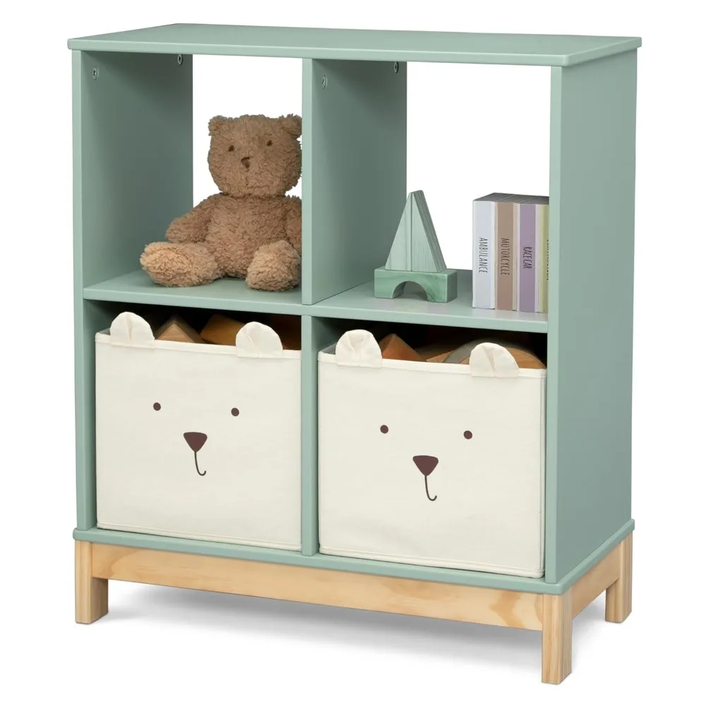 Bookcase with Bins Ideal Storage Space for Babies, Toddlers and Older Children Sage Green