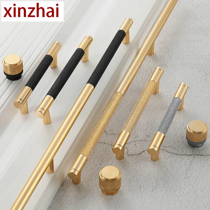 Aluminium Knurled Handle Furniture Gold Cabinet Knobs Long Handles Kitchen Cupboard Drawer Knobs Dold Knobs And Pulls