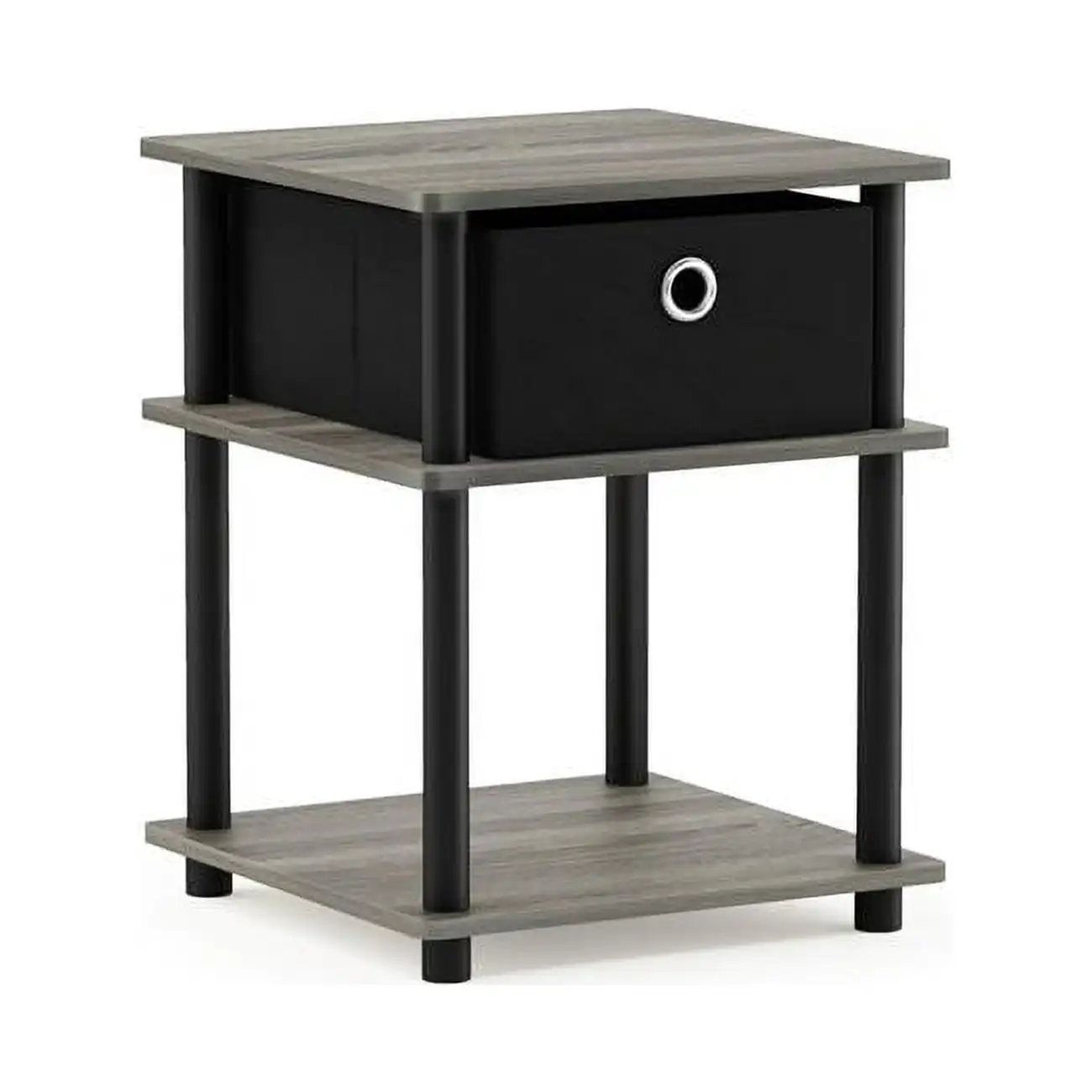 

Furinno 18063GYW-BK-BK Turn-N-Tube 3-Tier End Table with Storage Bin - French Oak Grey, Black & Black