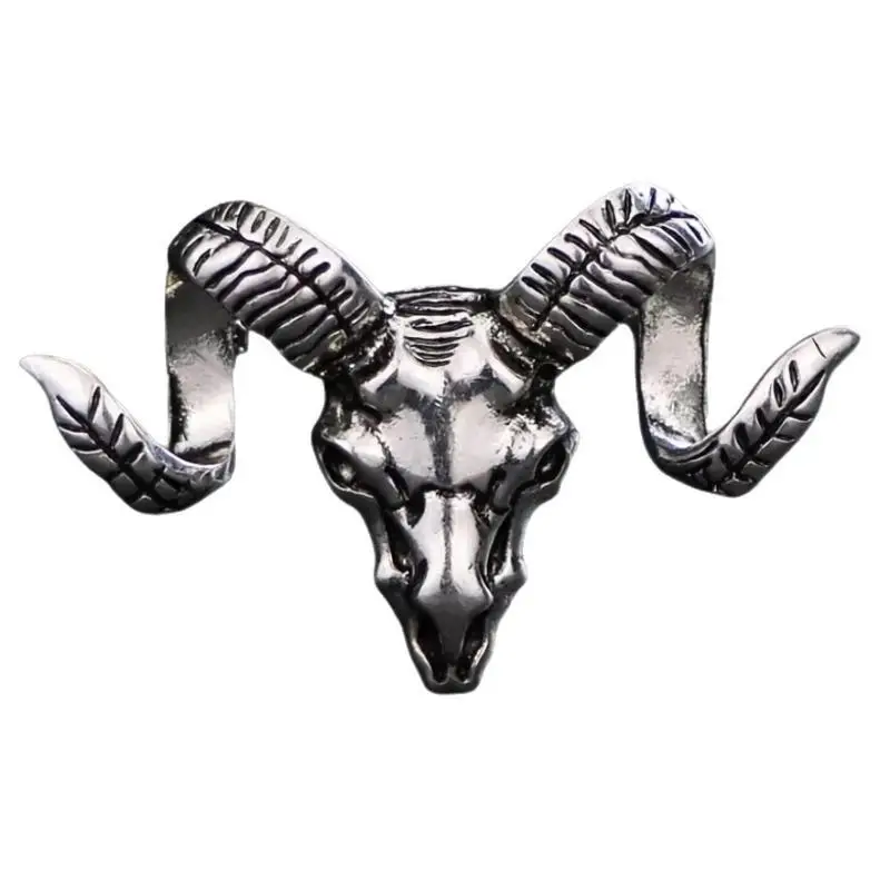 Vintage Ram Skull Brooch Anti-Rust Polished Metal Unique Gothic Design for Casual Outfit Cool Lapel Pin for Men Women