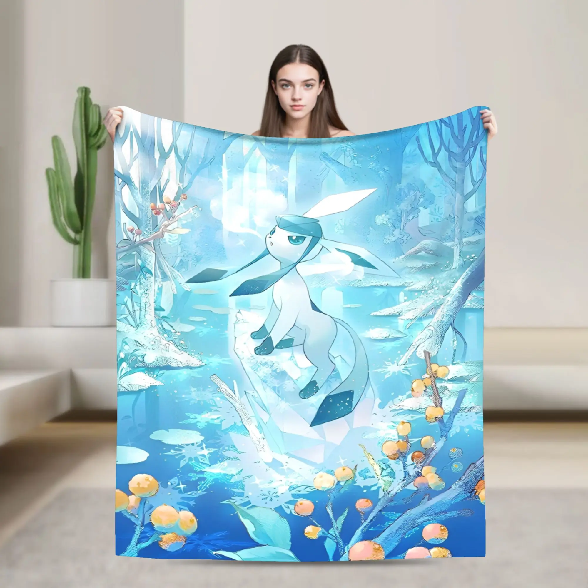 Anime Glaceons Blue Fantasy Blanket Pokemoned Quality Super Warm  Throw Blanket Autumn Camping Home Decor Funny Bedspread