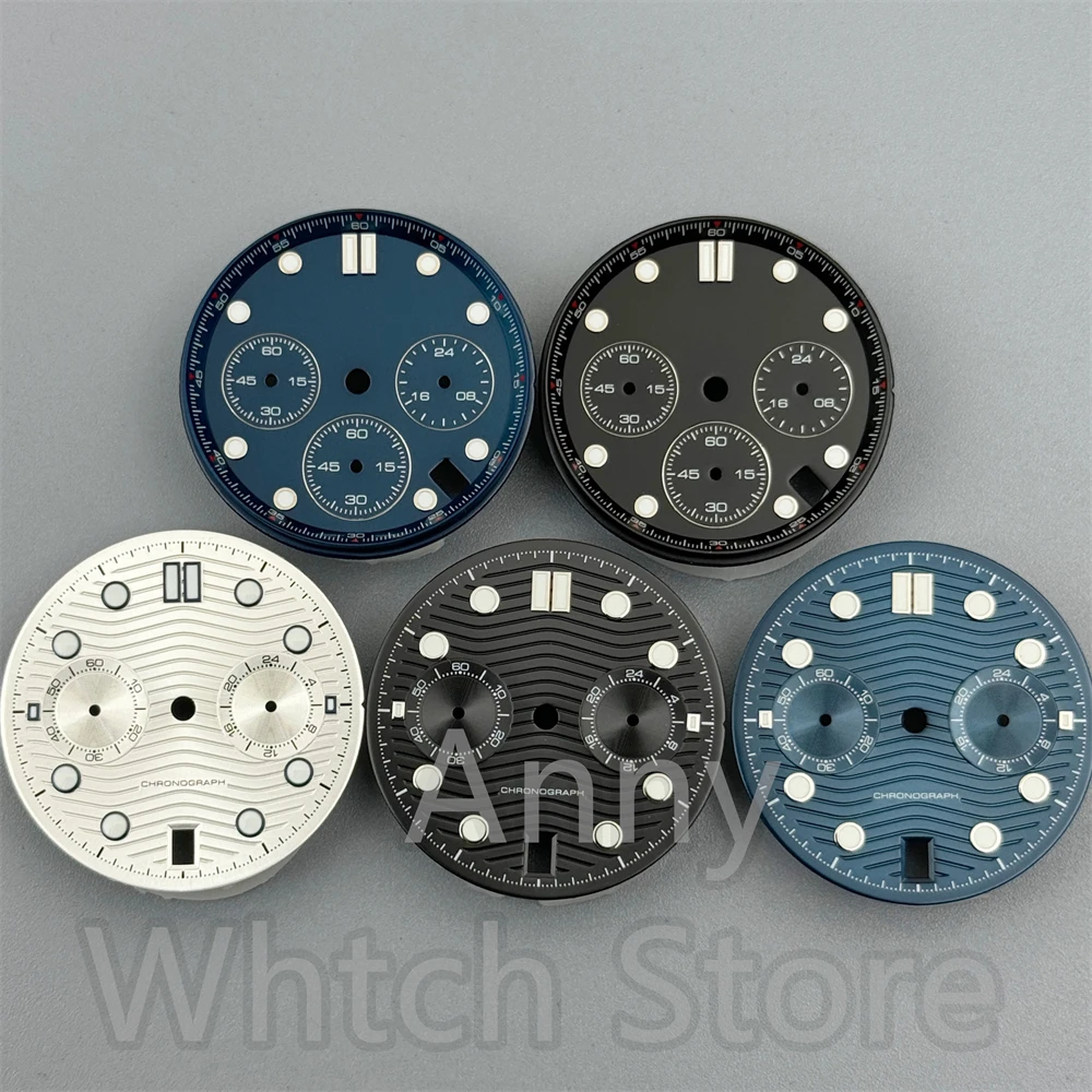 31mm Vk63 Vk64 Chronograph Watch Dial With Hands Green Luminous 4 Hour's Date 6 Hour's Date Window For VK63 Vk64 Quartz Movement