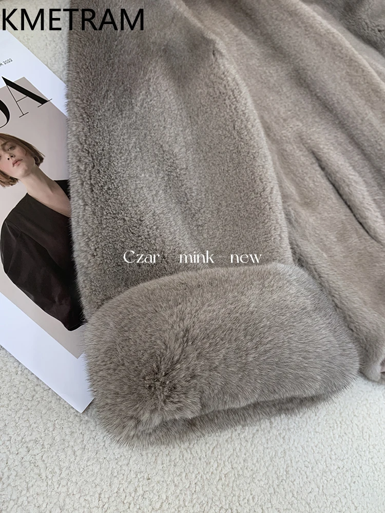 100% Mink Fur Jacketผู้หญิงหรูหราVคอขนสัตว์จริงคุณภาพสูงฤดูหนาวเสื้อผ้าผู้หญิงFurryแจ็คเก็ต 2025ба