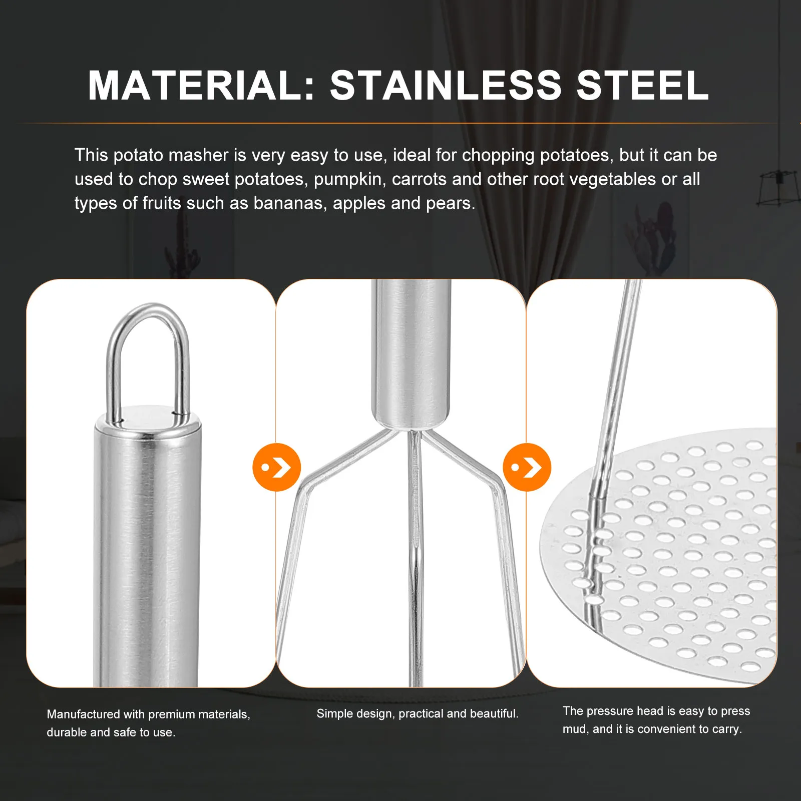 2Pcs Stainless Steel Vegetable Masher Multipurpose Kitchen Tool for Potato Pumpkin Puree Easy Clean Dense Holes Delicate Mash