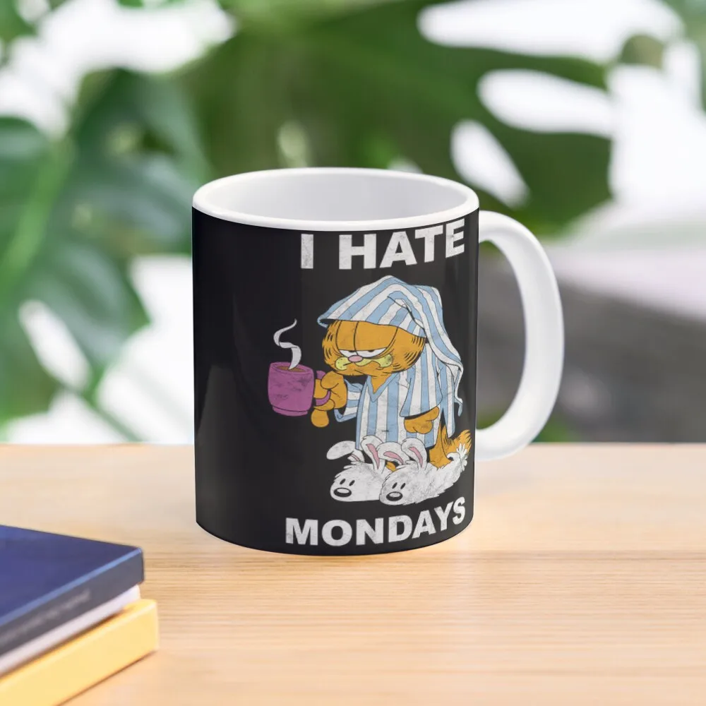 I Hate Monday Cartoon Cat Gift Fan Class  Mug Drinkware Handle Round Image Picture Cup Tea Coffee Simple Printed Design Gifts