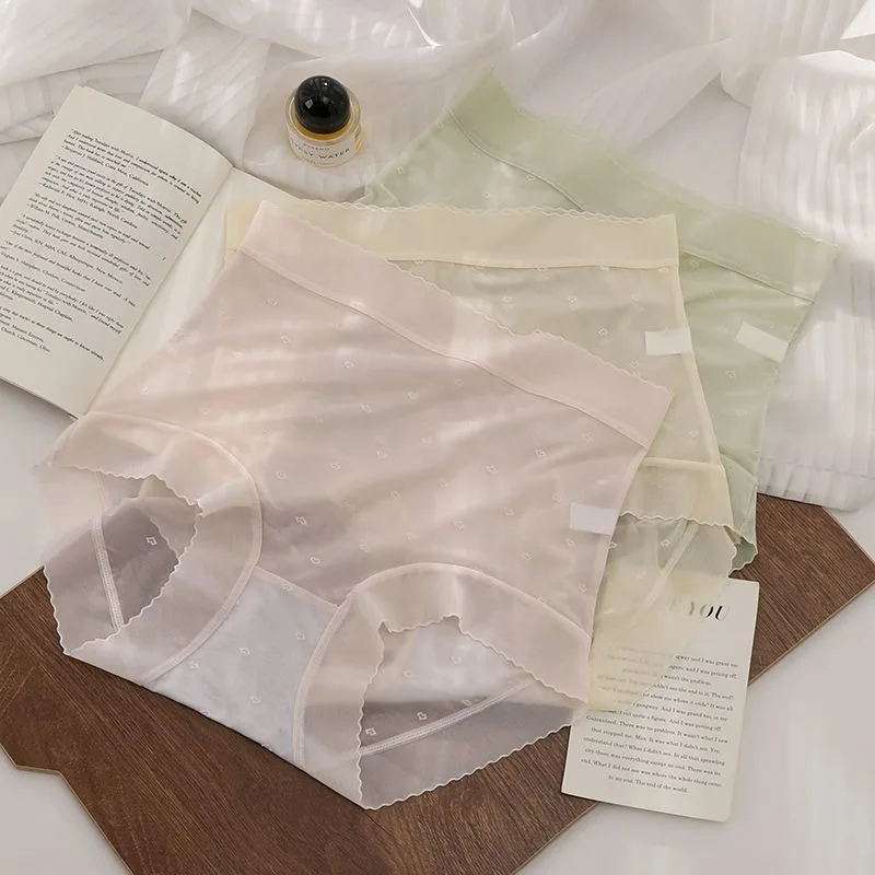 2025年-ハイウエスト-レース-下着-レディース-セクシーなお腹とヒップアップ-夏-薄手-通気性-純綿クロッチ-抗菌ブリーフ