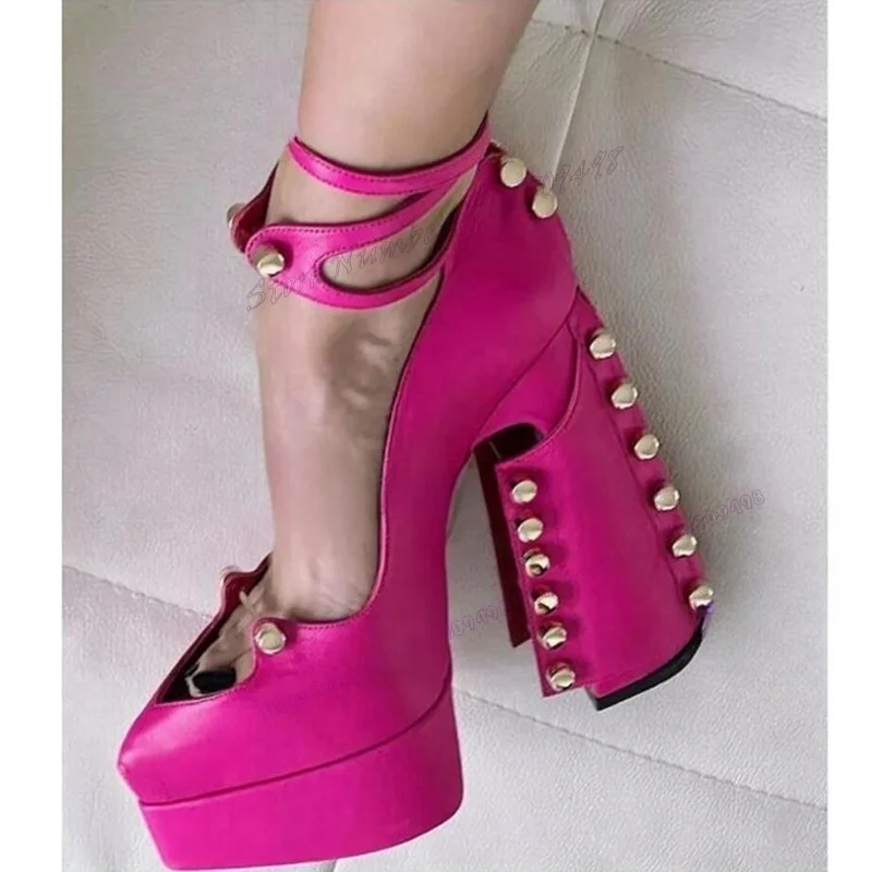 

Rose Red Platform Chunky Heels Pumps Back Strap Pointy Toe Shoes for Women High Heels Luxury Sexy Shoes 2023 Zapatos Para Mujere