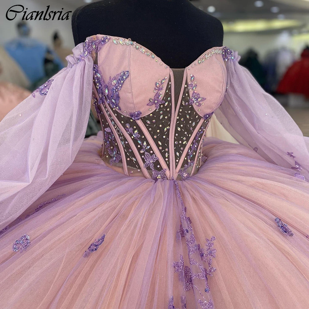 Vestido De baile De princesa con cuentas De mariposa 3D, quinceañera, apliques De lentejuelas, corsé De encaje, 15 Años