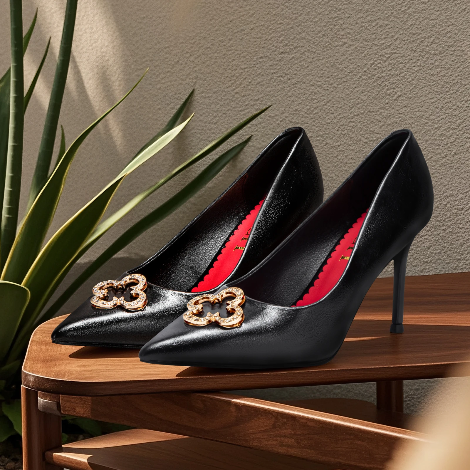 

Heels 9CM Woman Black Shoes Leather Shoes Pointed Toe Banquet Evening Wedding Casual Single Shoes Luxury Brand Women's Shoes