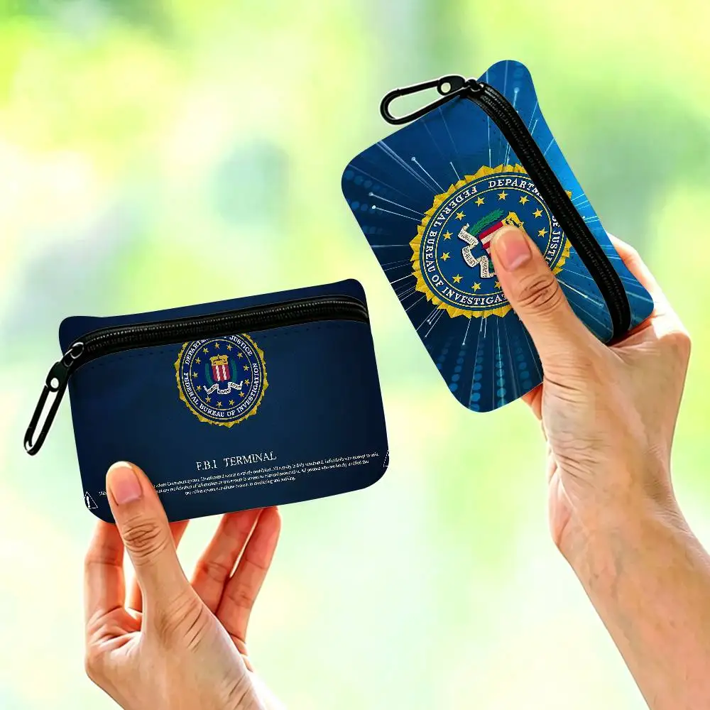 Police FBI Matte Film Oxford Fabric Mini Coin Wallet Smooth Zipper Hanging Design Multi-use Small Storage Bag For Travel