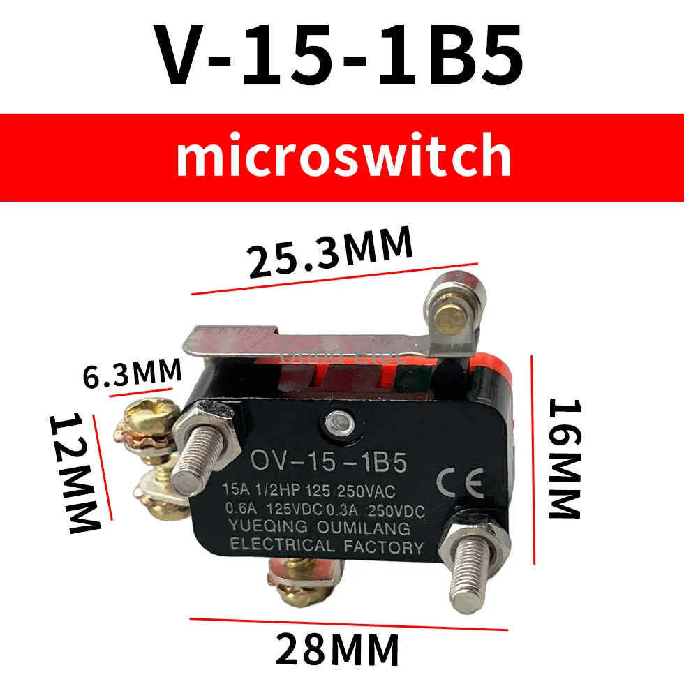 5PCS V-15-1B5 Small travel switch V-15-1B5 Limit self-reset micro micro switch Micro travel point switch 3 pin 15A