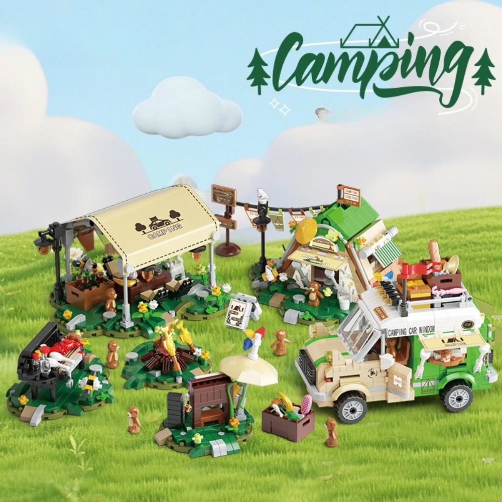

MOC Camping Meal Cart Campfire Scene Building Block Set Outdoor Dining Car Block Decoration Toy Children's Birthday Holiday Gift