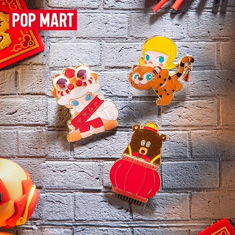 

Popmart The Year of Tiger Series Badge Kawaii Action Mystery Figure Refrigerator Magnetic Suction Brooch Decoration Girls Gifts