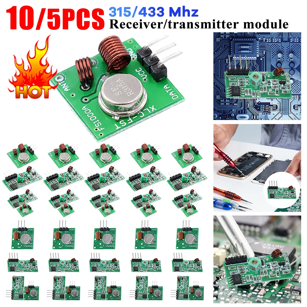 315/433 Mhz Wireless RF Transmitter Receiver Module 3.5-12V/DC5V Remote Control Module 10MW Transceiver Module for Arduino DIY