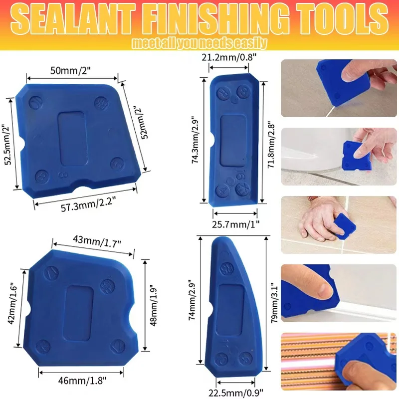 Juego de herramientas para calafateo de silicona de 4 piezas, esparcidor de sellador versátil y fácil de limpiar, raspador, eliminador de lechada de azulejos, herramientas para el hogar