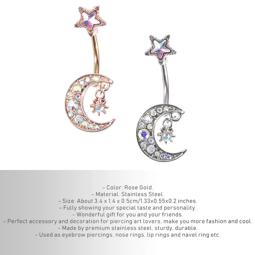 Moon Star Navel Ring Fashion Piercing Jewelry Set Stainless Steel Body Piercing Set Cool Accessory for Navel Nose Lip Eyebrow view 4